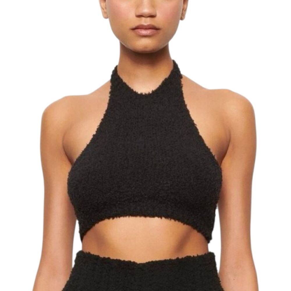 Skims Cozy Black Halter Boucle Bra Tank Top L/XL